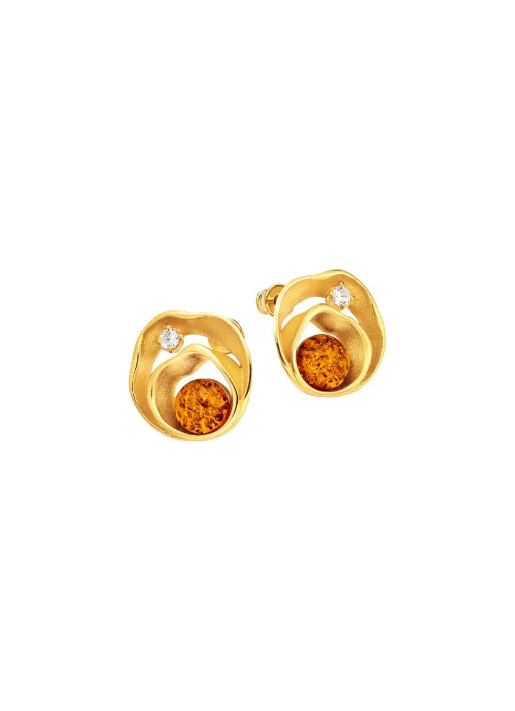 New Strahlende Ohrstecker mit echt Bernstein und synth. Zirkonia Damen Ohrschmuck