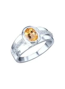 Outlet Strahlender Damenring mit echt Citrin und synth. Zirkonia Damen Ringe