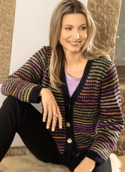 Sale Strickjacke in edler Multicolor-Melangeoptik Damen Strickjacken