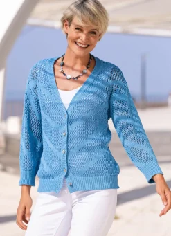 Hot Strickjacke mit Ajourdessin Damen Strickjacken|Basics