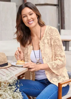 Best Strickjacke mit Blumen und Schmetterlingen Damen Strickjacken|Basics