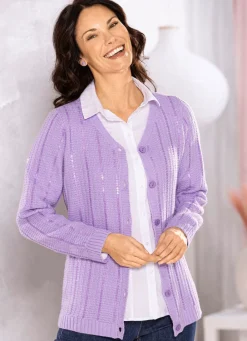 Hot Strickjacke mit edler Paillettenzier Damen Strickjacken|Abendmode