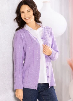 Hot Strickjacke mit edler Paillettenzier Damen Strickjacken|Abendmode