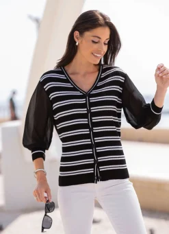 Clearance Strickjacke mit feinen Chiffonärmeln Damen Strickjacken|Abendmode