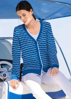 Strickjacke mit feinen Ringeln und Ajourrauten Damen Strickjacken