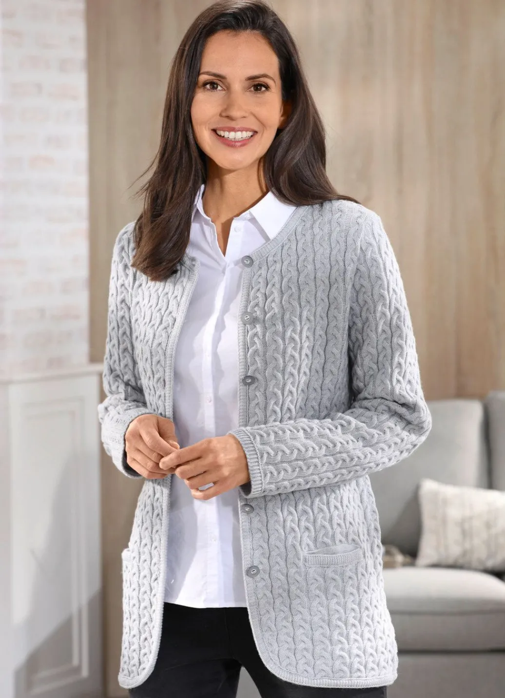 Clearance Strickjacke mit Schurwolle Damen Strickjacken|Basics