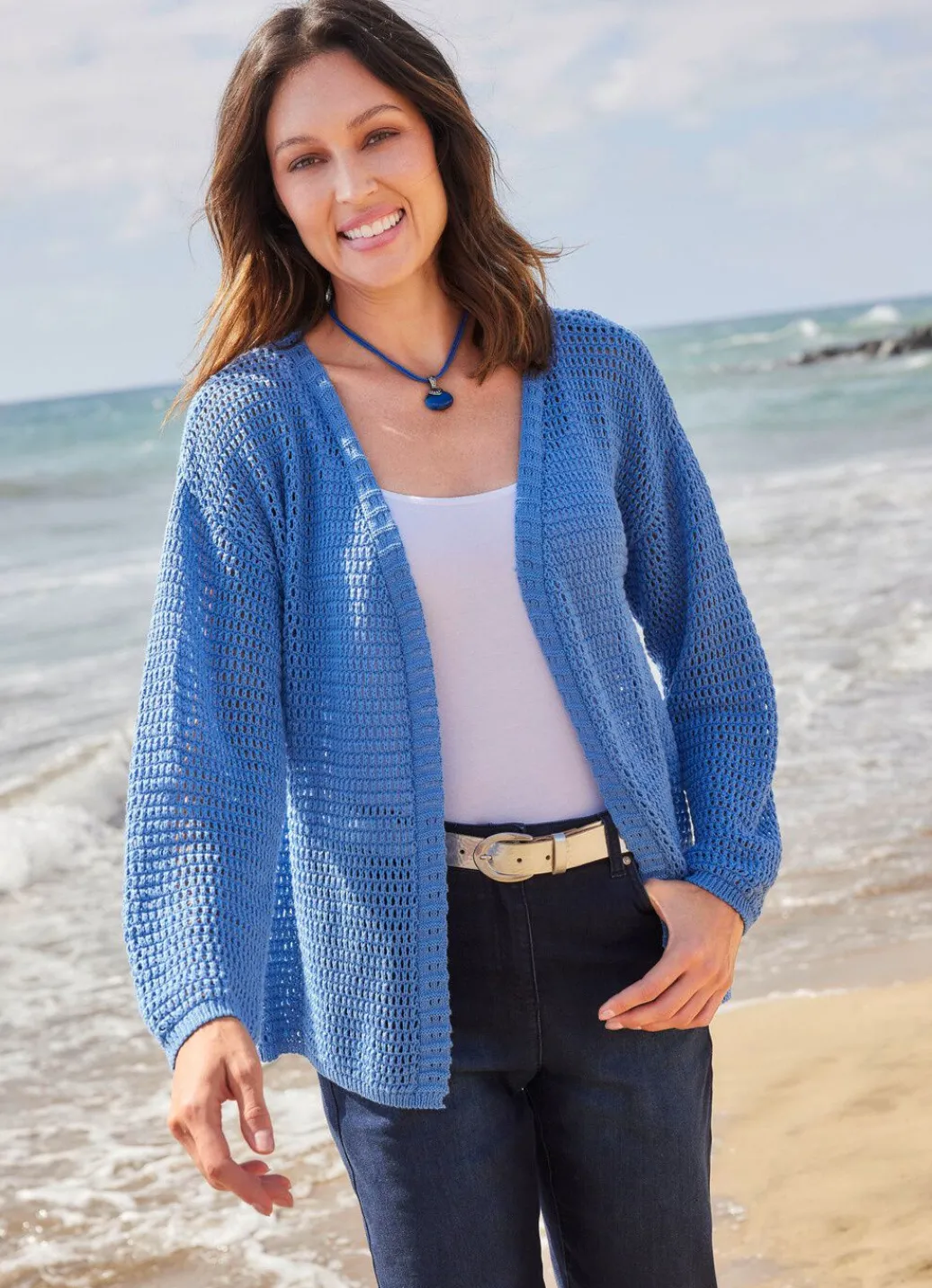 Clearance Strickjacke mit Struktur- und Ajourmuster Damen Strickjacken|Basics
