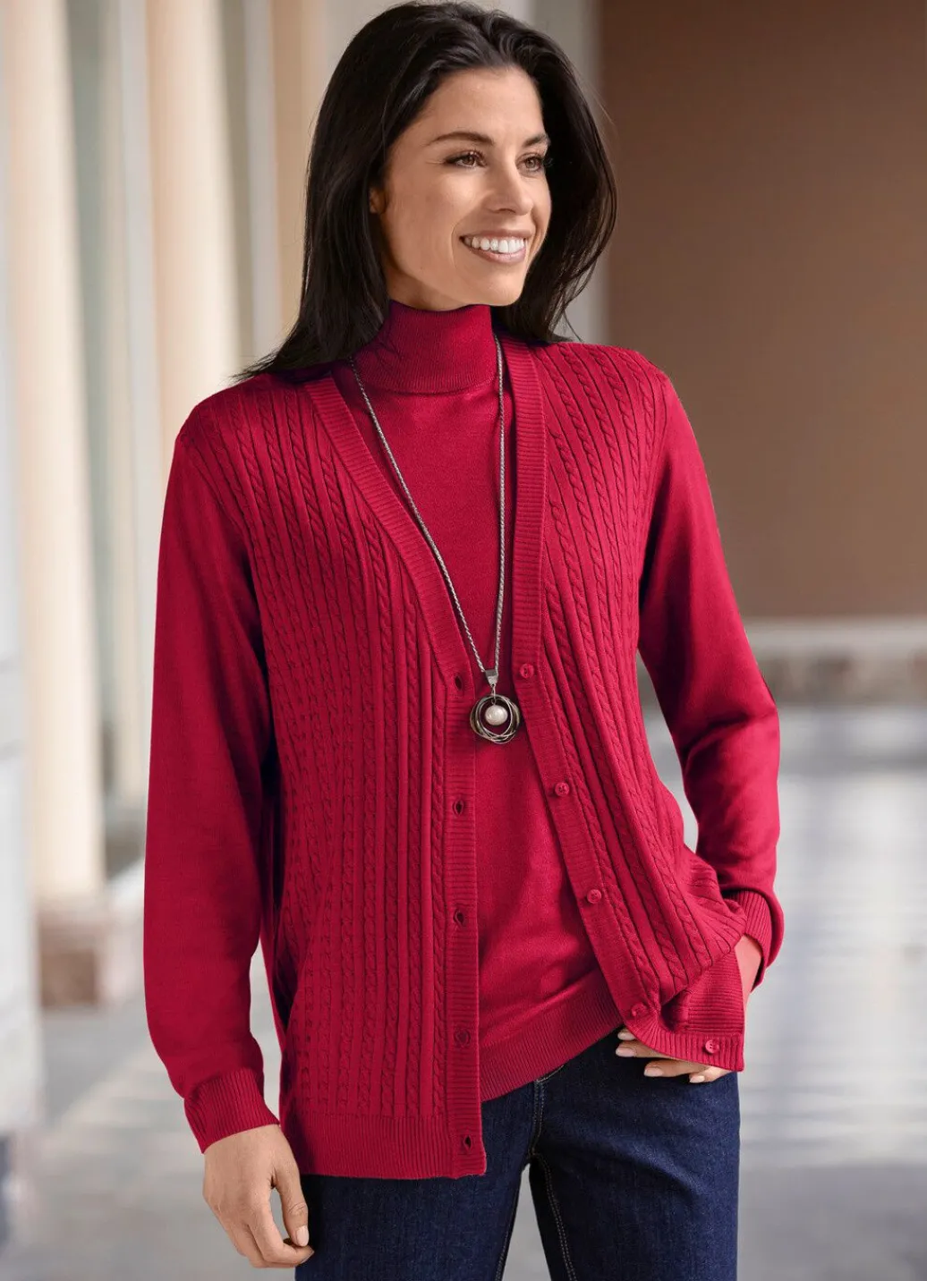 Sale Strickjacke mit Zöpfchenstruktur Damen Strickjacken|Basics