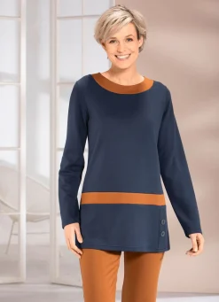 Discount Sweatshirt mit Kontrastblende in 2 Farben Damen Langarm