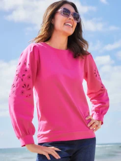 Outlet Sweatshirt mit Lochstickerei Damen Langarm