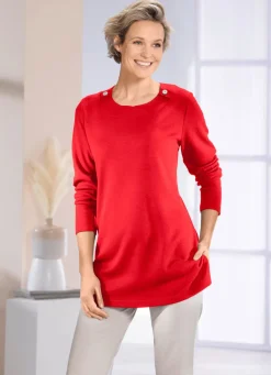 Sale Sweatshirt mit Zierknöpfen in 2 Farben Damen Langarm