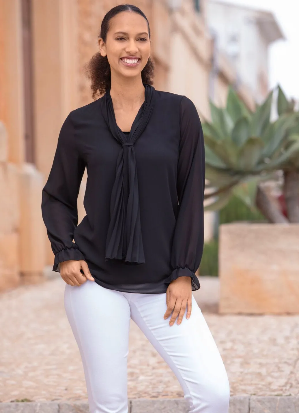Damen Mona Tuniken|Basics<Tunika mit Bindeschluppe