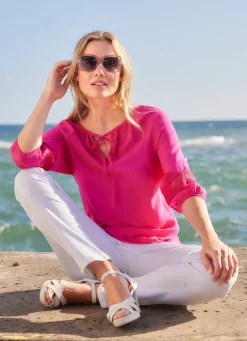 Damen Mona Tuniken|Basics<Tunika mit Stickerei-Einsatz