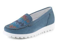 Hot Waldläufer Mokassin-Slipper mit bunten Glitzersteinchen besetzt Damen Slipper