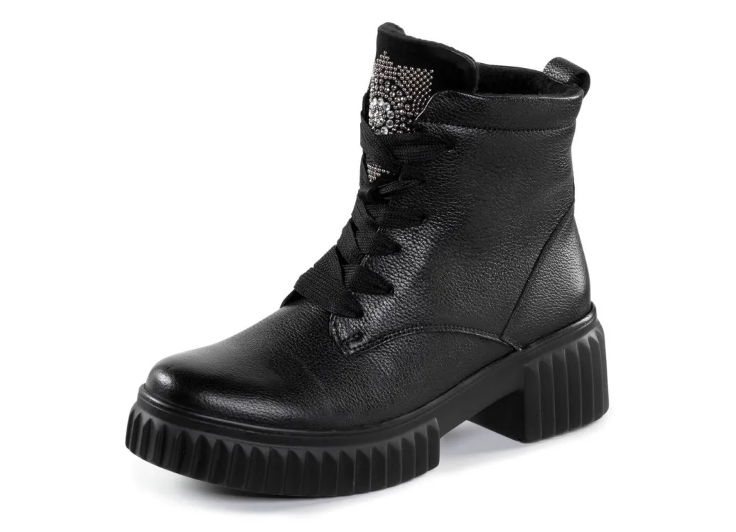 New Waldläufer Schnür-Bootie mit effektvollen Glitzer-Steinchen Damen Winterschuhe|Stiefel & Stiefeletten