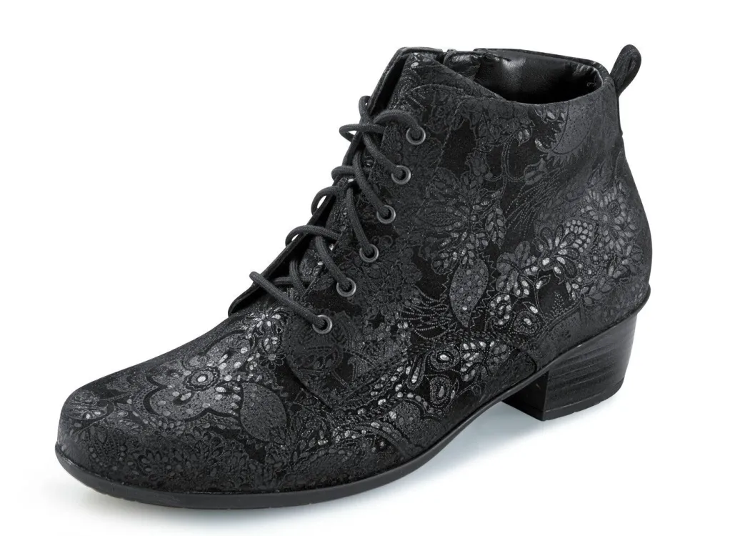 Clearance Waldläufer Schnür-Stiefelette mit floraler Prägung Damen Stiefel & Stiefeletten