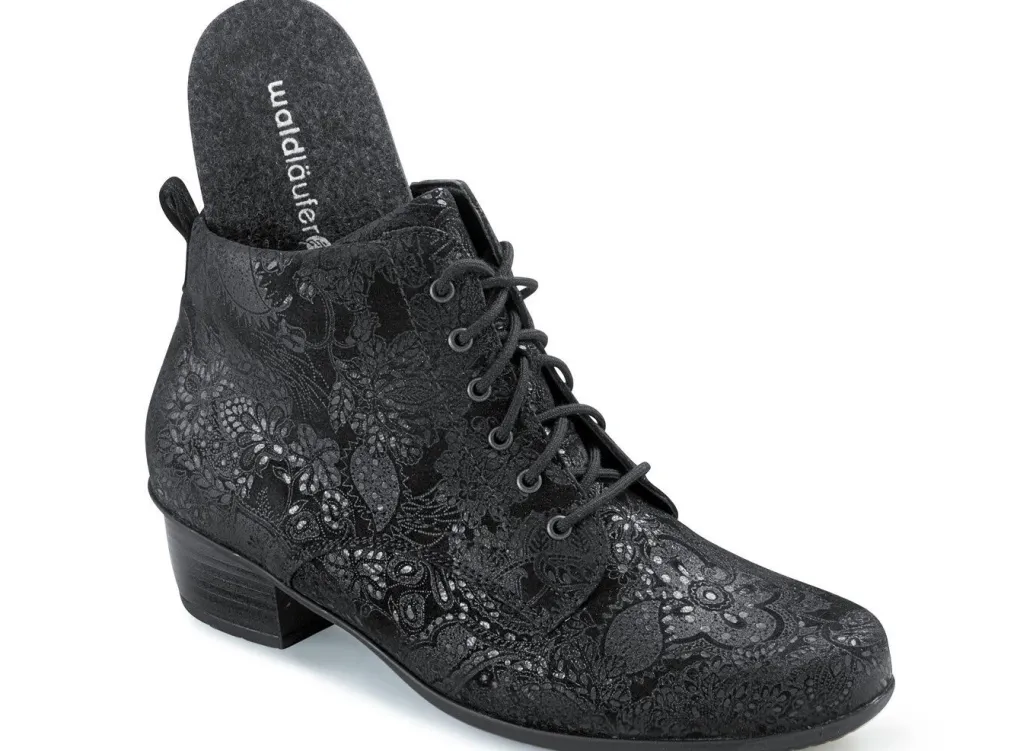 Clearance Waldläufer Schnür-Stiefelette mit floraler Prägung Damen Stiefel & Stiefeletten