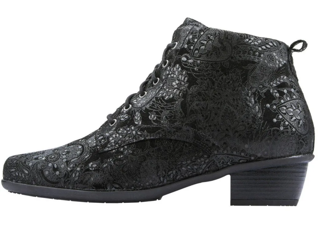 Clearance Waldläufer Schnür-Stiefelette mit floraler Prägung Damen Stiefel & Stiefeletten