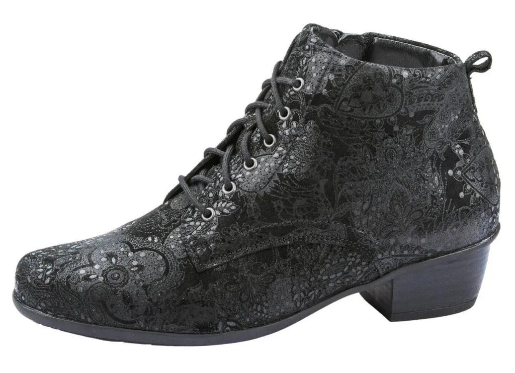 Clearance Waldläufer Schnür-Stiefelette mit floraler Prägung Damen Stiefel & Stiefeletten