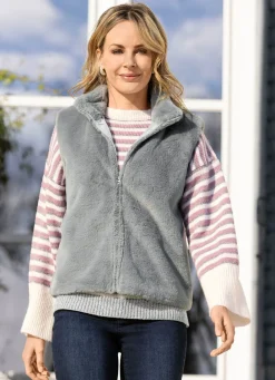 Best Weste aus flauschigem Kunstfell Damen Strickwesten|Basics