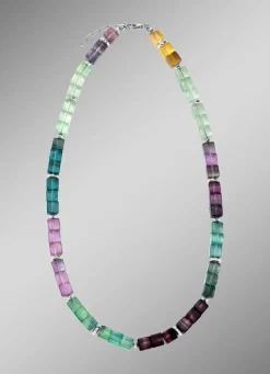 Best Wunderschöne Garnitur mit Hämatit, beh. und Fluorit in Multicolor Damen Halsketten|Armbänder