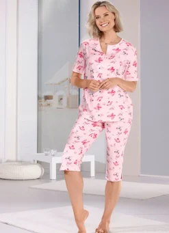 Damen Mona Schlafanzüge<Zweierpack Schlafanzüge mit Knopfleiste, kurzen Ärmeln und wadenlanger Hose
