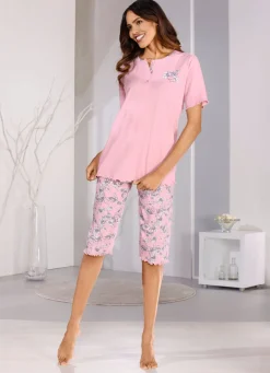 Damen Mona Schlafanzüge<Zweierpack Schlafanzüge mit kurzen Ärmeln und wadenlanger Hose