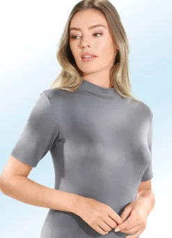 Clearance Zweierpack Shirts mit Stehkragen und kurzen Ärmeln Damen Unterhemden|Kurzarm